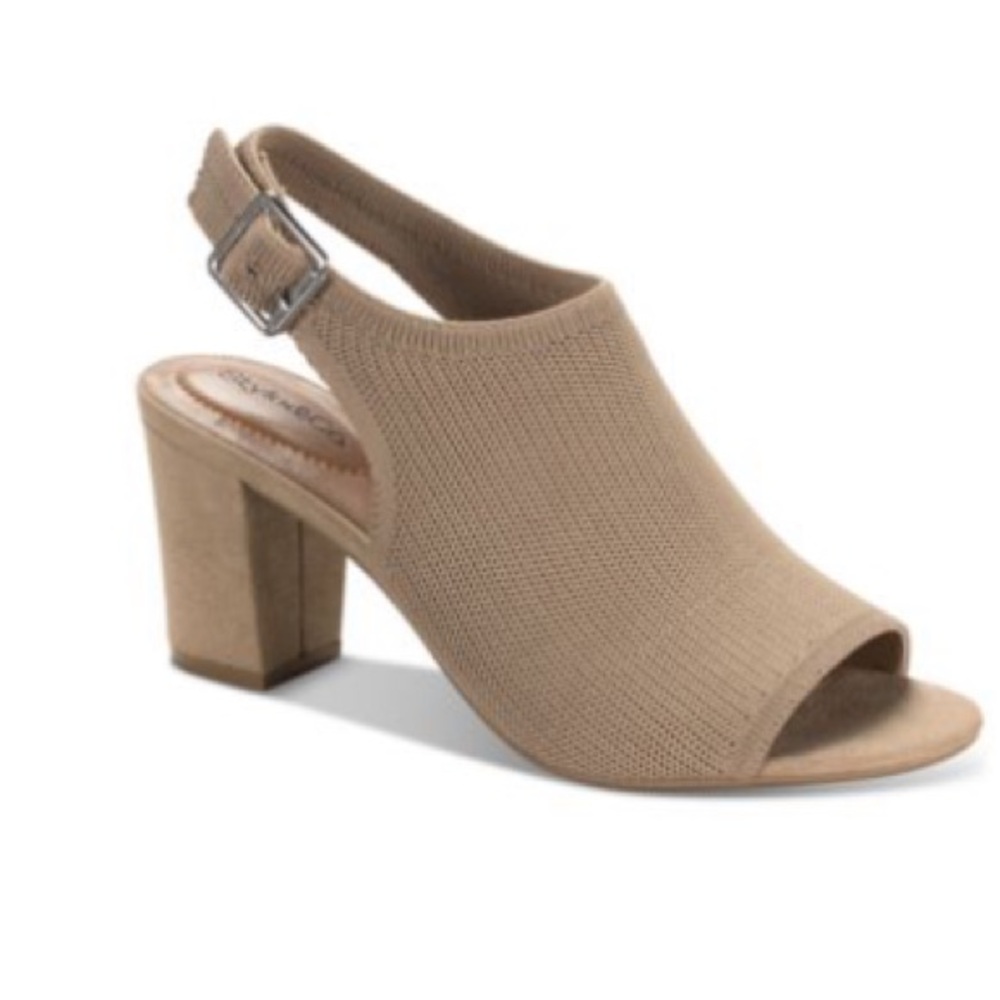 Style & Co. Peyytonk Light Taupe Knit Slingback Block Heel